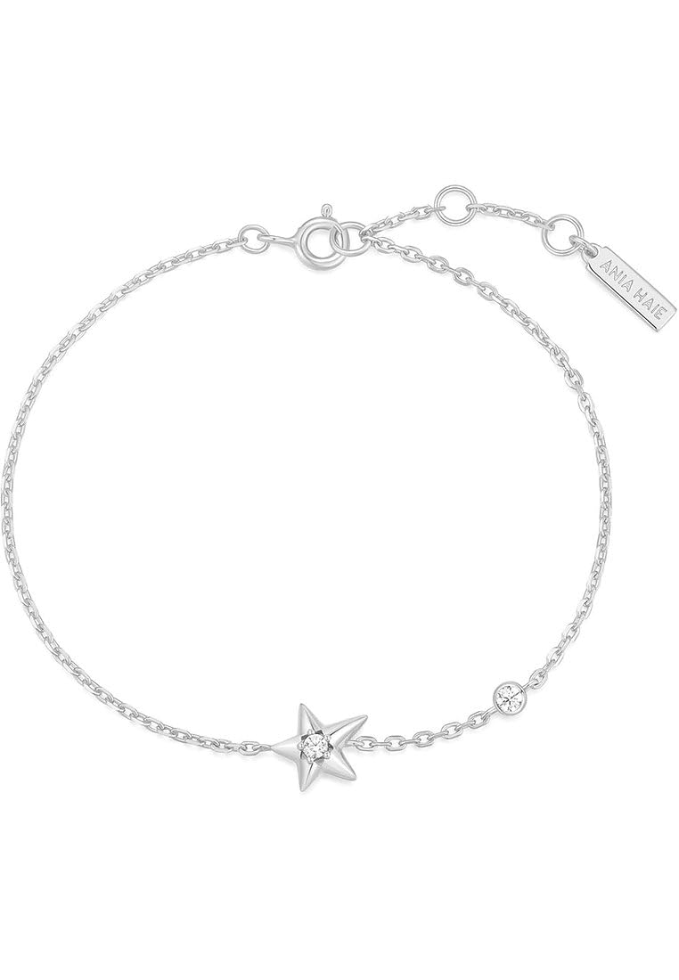 ANIA HAIE Damen Armband MELODIC POET Sparkling Star aus 925 Sterling Silber, Stern-Anhänger mit zwei Zirkonia besetzt, Länge 16,5cm + 2cm Verlängerung, inkl. Geschenkverpackung