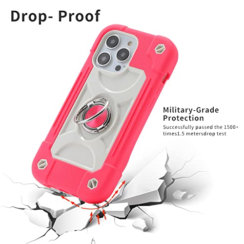 Image of MARKILL Compatible with iPhone with Built-in 360Rotating Ring Stand, Military Grade Drop Protection Full Body Rugged Heavy Duty Case Durable Cover (Hot Pink, iPhone 14 Pro Max 6.7 inch)