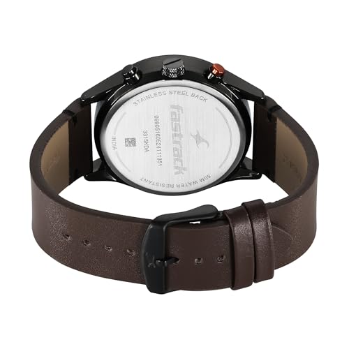 Image of Fastrack Opulence Sun Moon Chronograph Black Dial Brown Leather Strap Analog Quartz Watch for Guys