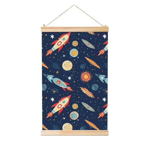 Poster fusée dans l'espace avec cintre en bois, impression sur toile vintage, 61x91.4 cm
