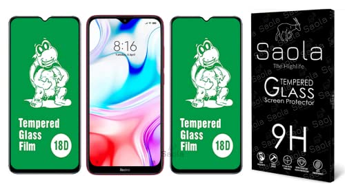 Image of Saola 18D Tempered Glass With Inbuilt AirBag Borders For Redmi 8A (Pack Of 2) with Free Installation Kit. Full screen Coverage - 6.22 inch