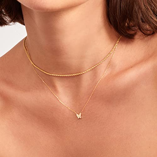 Gelin Real Diamond 10k Solid Gold Mini Butterfly Necklace for Women, 18 inch4