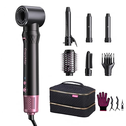CrazyMar Rundbürstenföhn 7-in-1 Airstyler Ionen Föhn & Lockenstab 110.000 U/min Warmluftbürste Professioneller Hairstyler Lockenstab Automatisch Glätteisen Zum Styling Volumisieren Locken und Glätten