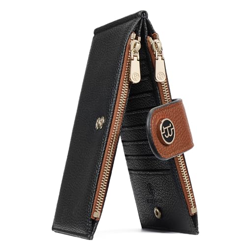 BOSTANTEN Carteira Feminina Porta Cartão com Zíper, Couro PU Vegano com Bloqueio RFID, Pequena e Slim, 16 Slots para Cartões, Janela de ID e Bolso para Moedas