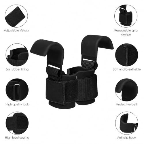 Image of Weight Lifting Hooks with Wrist Support, Heavy Duty Gym Lifting Straps for Deadlift, Pull Ups, Rows, Shrugs and Strength Training Men and Women, Black