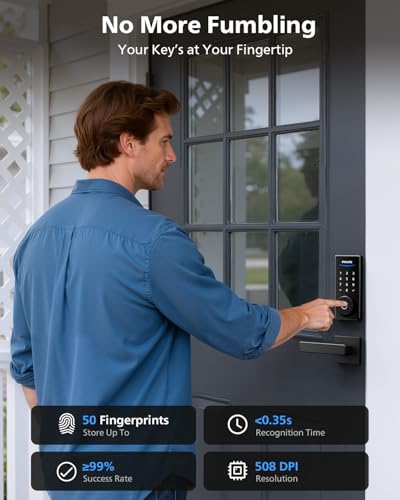 Image of Philips Wi-Fi Smart Lock with Handles, WiFi Keyless Entry Front Door Lock Set, Keypad Deadbolt with Handle App Fingerprint Code Unlocking, Auto Locking, Built-in WiFi, Remote Control & Voice Unlock