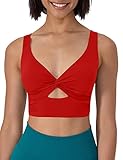 cailami Women's Sexy Sleeveless Deep V Neck Cropped Tank Tops Front Knot Twist Crop Top,Small, Red