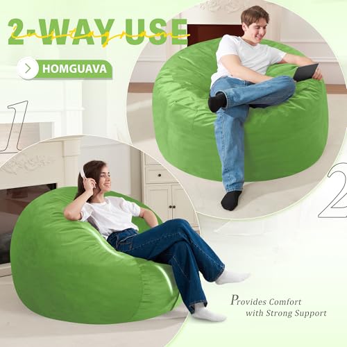 Homguava 3FT Bean Bag Chair: 3' Bean Bags with Memory Foam Filled, Large Beanbag Chairs Soft Sofa with Dutch Velvet Cover-Lime