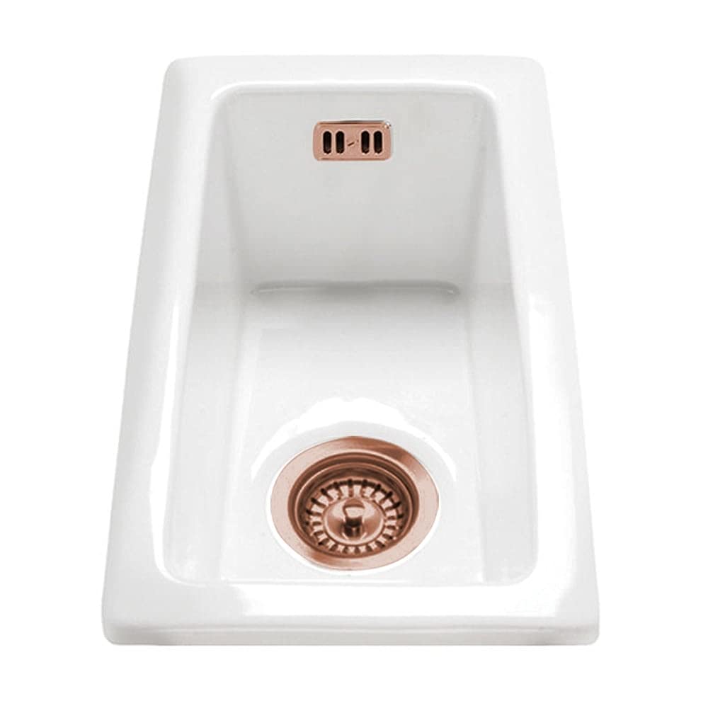 Astini Hampton 50 0.5 Bowl White Ceramic Undermount Kitchen Sink & Copper Waste