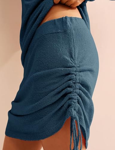 Dqbeng Womens Two Piece Skirt Sets Long Sleeve Pullover Top Side Tie High Waist Skirt Bodycon Mini Skirt Sets4