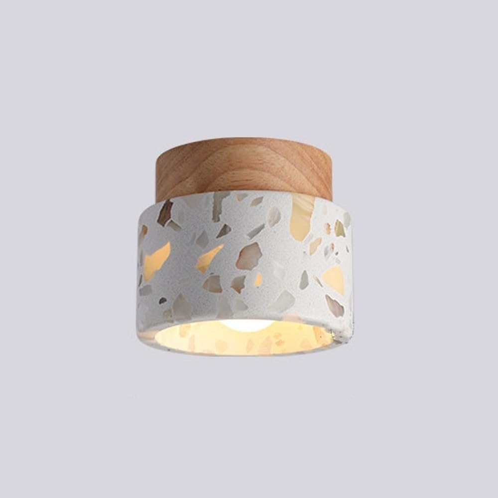 NHPJFDC Modern Nordic Terrazzo Natural Wood Semi Flush Mount Ceiling Light for Hallway Entryway Corridor Aisle Kitchen Cloakroom Minimalist Stone Art Deco Fixture 4.72 Inch Diameter(1-Pack)