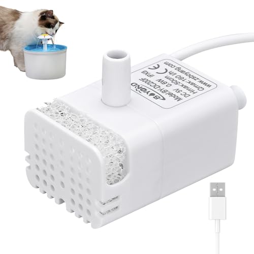 Katzenbrunnen Wasserpumpe 200L/H Trinkbrunnen für Katze Ersatzpumpe USB Mini Tauchwasserpumpe Ultraleise Wasserpumpe für Haustierbrunnen mit 1.4M Kabel für Katzen Trinkbrunnen Teich Aquarium