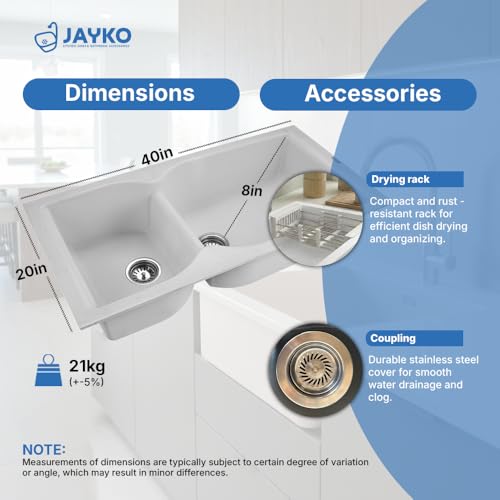 Image of JAYKO Quartz Acrylic Kitchen Sink for Modular Kitchen | Granite Finish, Scratch & Heat Resistant | Easy to Clean & Stylish Sink for Home (WI, 40x20in)