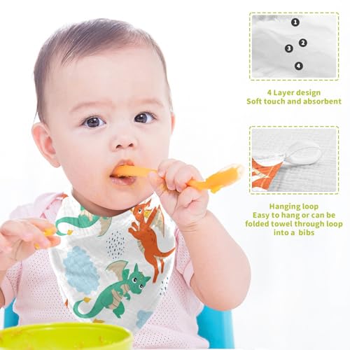 Image of vvfelixl Baby Muslin Washcloths Flying Dragons Baby Burp Cloths Cotton Baby Face Towel for Newborn Infants Boys Girls Soft and Absorbent 11.8 X 11.8 in, 3 Pack