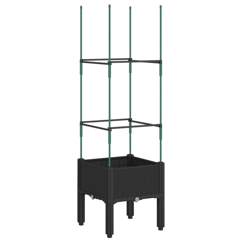 Ogrodnik z siatką polipropylenową 40x40x142,5 cm czarny | Podwyższona konstrukcja przeciw chwastom, elegancki wygląd rattanu, łatwy drenaż, dla roślin pnących