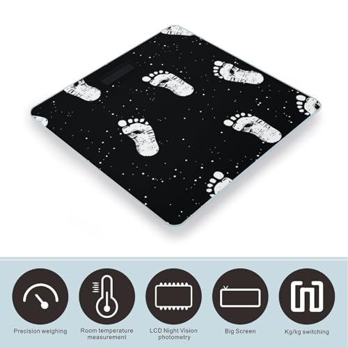Báscula digital para baño con patrón de huellas blancas y pantalla LCD miniatura 3