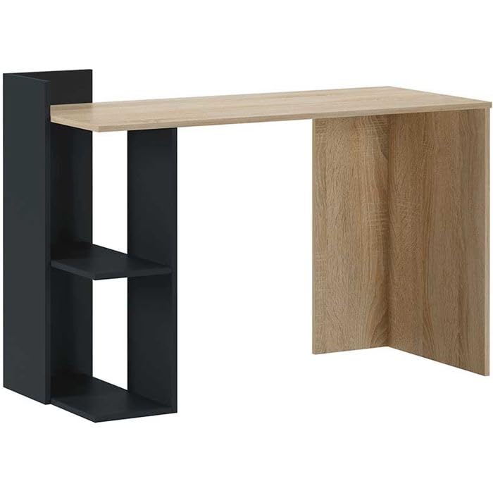 Shiito | Modelo Hellen JC - Mesa de Estudio con estantes | Escritorio Sencillo y Moderno | Colores Negro y Roble - 120x50x86 cm