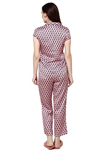 Image of Evolove Women's Polyester Half Sleeves Collared Night Suit Set /Top Pyjama Set Super Soft Comfortable (Nightsuit-Collar-HS-2)