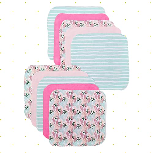 Image of Spasilk Washcloth Wipes Set for Newborn Boys and Girls, Soft Terry Washcloth Set, Pack of 20, Pink Coral