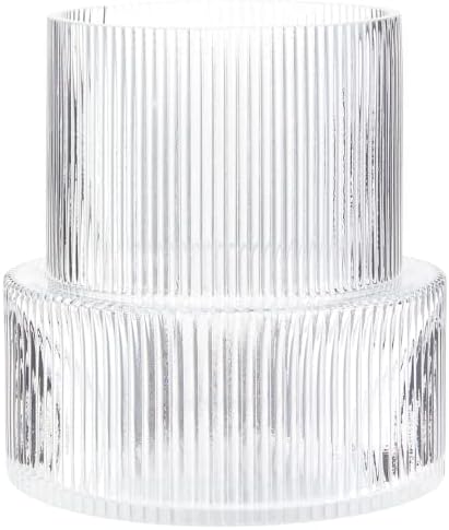 YANWE1 Clear Glass Vase, Ribbed Vase, Fluted Glass Vase, Flower Vase, Modern Vase for Centerpiece, Ribbed Glass Vase for Living Room, Dining Table, Entryway, Mantle, Shelf, Wedding, Office, 7.5 Inches