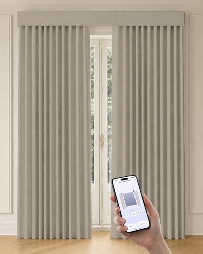 Image of Graywind Motorized Curtains with Track, Room Darkening Smart Curtains, Rechargeable Curtains Compatible with Alexa & Remote Control for Large Windows, Custom Drapes Up to 220 inch, Manner (Brown)