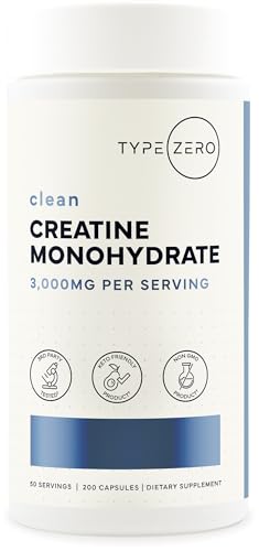 Type Zero Clean Creatine Monohydrate Capsules - Pure Micronized Creatine Supplement - 3,000mg per...