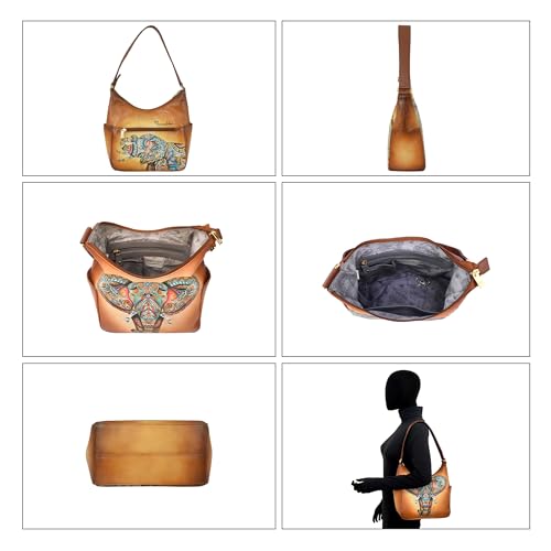Image of Anuschka Women's Leather Hobo Bag - Hand-Painted Genuine Leather Handbag with Side Pockets for Everyday Use - 382