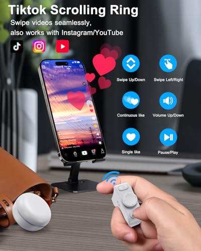 Image of [New Upgrade, Easy to Use] TikTok Scrolling Ring Remote Control, Camera Shutter Remote, Wireless Bluetooth Scrolling Ring for iPhone, iPad, iOS, Android - Light White