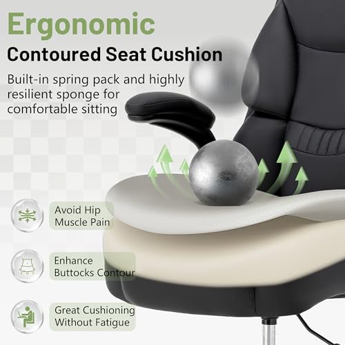 Image of 500LBS Drafting Chair, High Back Safer Standing Desk Chair, Executive Tall Office Chair with Flip-up Armrests, Upholstered PU Leather Task Chair, Ergonomic Seat with Adjustable Height&Foot Ring, Black