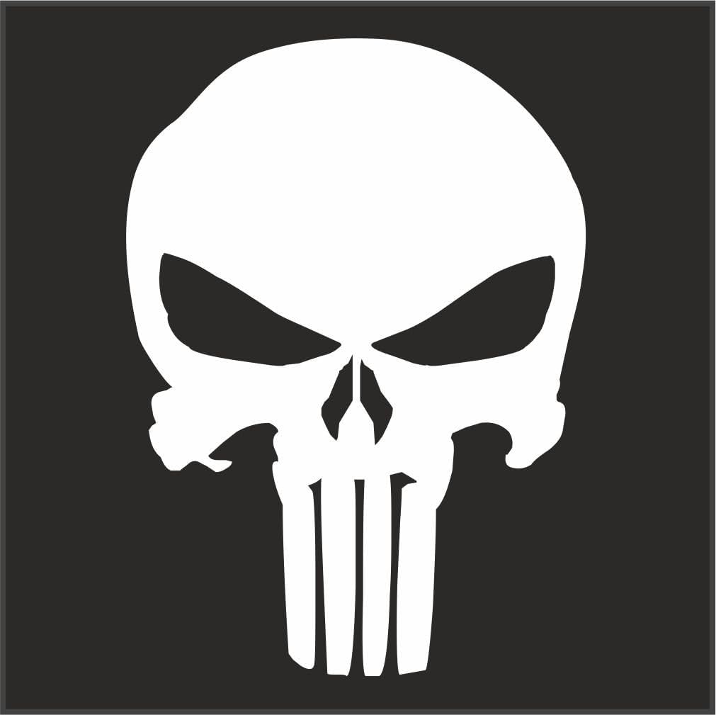 DW - Punisher Logo Skull Helmet Motorcycle Decal Sticker M1, Water Bottles, Helmet, Skateboard, Laptop, Car, Windows Sticker | White | 3”