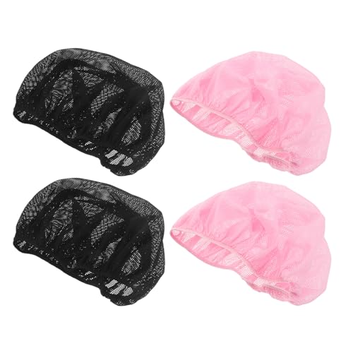 FONDOTIN 4 Gorros para Dormir de Malla Transpirable Reutilizables para Cabello Rizado con Ajuste Elástico Tamaño Colores Negro y Rosa Protección Nocturna para Peinados y Cuidado
