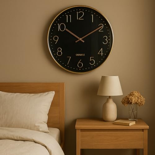 Image of Xtore Modern Round Wall Clock with Luxurious Finish (Pack of 1, Black & RG)