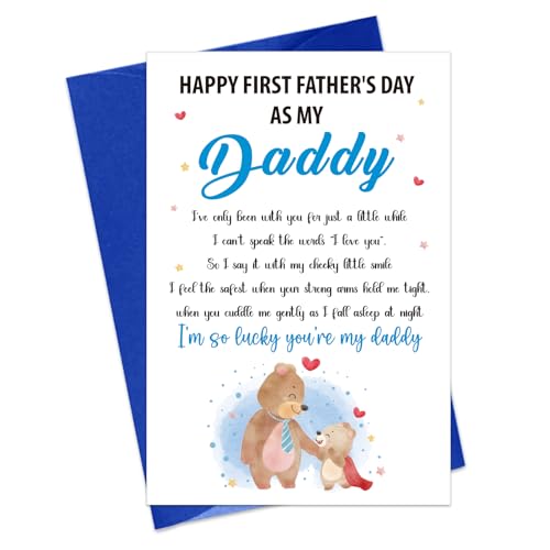 BIZIBAFF First Fathers Day Card for Dad - Funny 1st Fathers Day Gift Cards from Baby Daughter Son Happy 1st Father's Day Cards for Father to be New Daddy First Time Dad Gifts