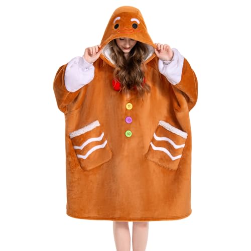 OLAOLA Wearable Blanket Hoodie Hooded Blanket with Pocket Gingerbread