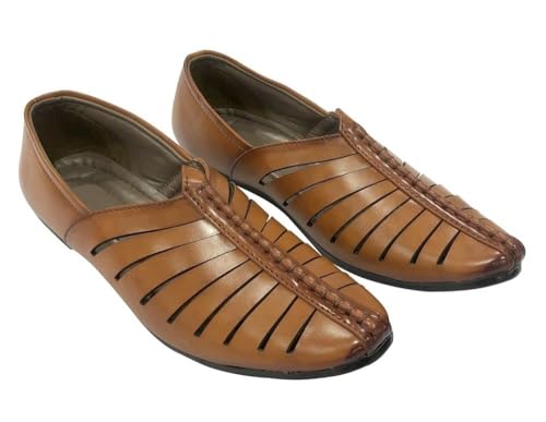 Mens Punjabi Jutti Style Tan Sherwani Shoes Loafers jalsa Jutti Men Groom Breathable Shoes3