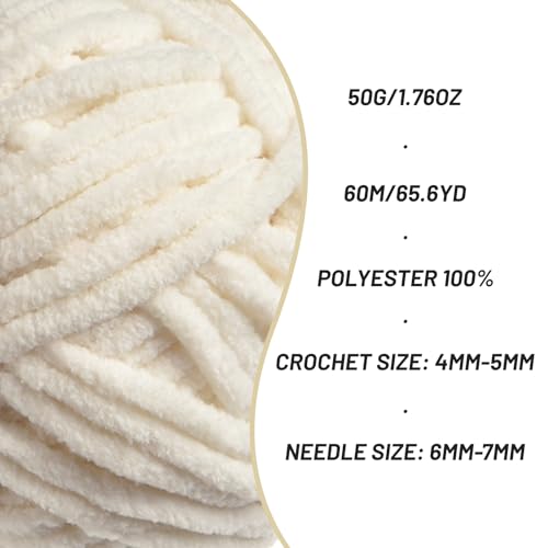 Image of 3 Packs Plush Chenille Chunky Crochet Yarn - Baby Yarn for Crocheting Soft - Velvet Yarns Knitting for Blankets Crafts - Fluffy Amigurumi Yarns 150g / 196.8yds (3 White)