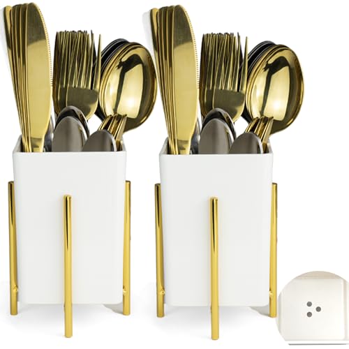 ECOIOU - Organizador de cubiertos con agujeros de drenaje, soporte para cubiertos para encimera de fiesta, encimera de cocina, juego de contenedores de melamina para cucharas,...