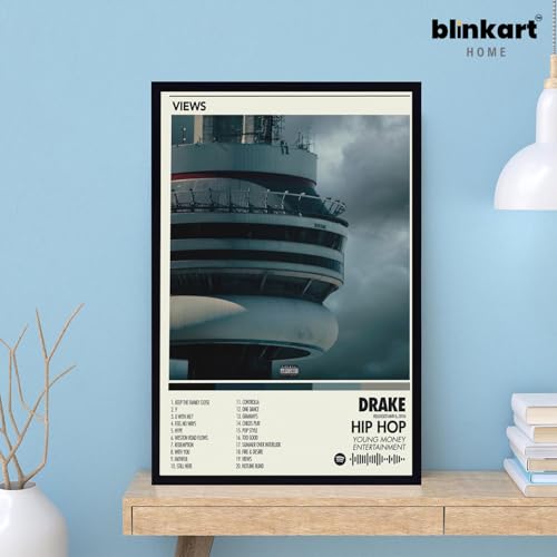 Image of BLINKART Drake - Views Wall Photo Frames | Wall Art for Bedroom, Living Room, Studio or Office | Album Cover Print with Spotify Song Link QR Code | Gift for Fans - 8x12 In
