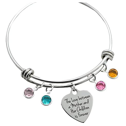 Mother's Day Birthstone Bangle Bracelet - Gift for Mom from Kids - Love Mother Children - Up to (9) Personalized Birthstones