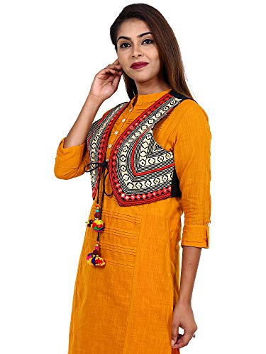 Image of Craft Trade Women's Cotton Embroidered Kutchi Jacket with Tassels Sleeveless Mirror Work
