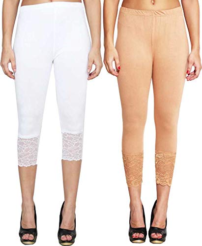 Image of Snowball Lace Capri Leggings for Women | PlusSize Stylish Net Capri for Girls