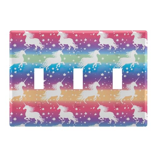 Light Switch Cover Cute Unicorn Rainbow Wall Plates for Electrical Outlets 3 Gang 202b3332