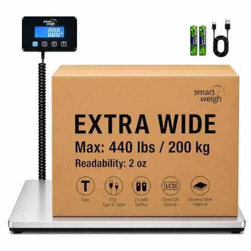 Smart Weigh Heavy-Duty Shipping Scale, 440 lb x 2 oz, Wide Platform, USB-C