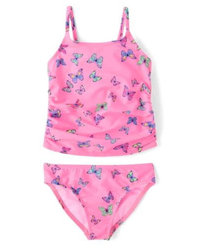 The Children's Place,Girls,2-Piece Tankini Swimsuit,Neon Happy Pink,Medium