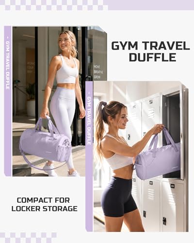 Image of Gym Bag for Women & Men with Wet & Shoe Compartment, Small Duffle Bag for Travel, Sport, Gym, Workout, Overnight, Weekender, Carry-On - Purple
