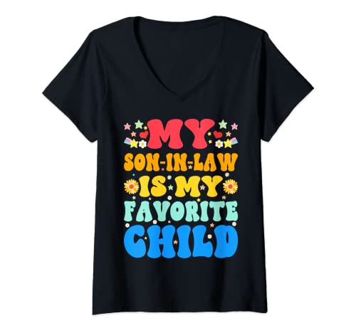Mujer Groovy My Son In Law Is My Favorite Child Funny Floral Camiseta Cuello V