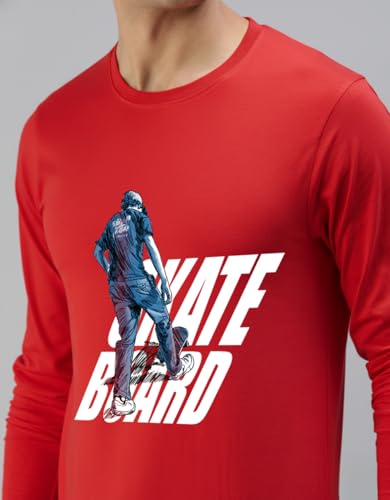 Image of Veirdo Pure Cotton Round Neck Regular Fit Graphic Printed Full Sleeve T-Shirt for Men (Colors- Red, Navy, Black, Swanwhite & White) Sizes: S to 2XL