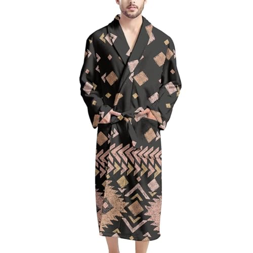 GIFTPUZZ Men's Bathrobe Warm Kimono Robe with Pockets Sleepwear Lounge Robes Full Length Waist Belt Self Tie Nightgown