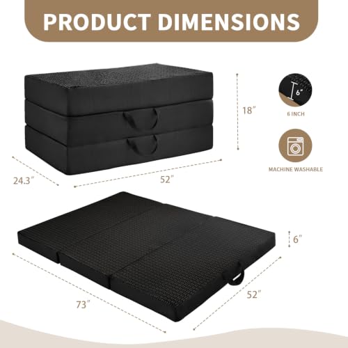 Image of Folding Mattress Full Size, 6 inch Trifold Mattress Futon Murphy Bed,Black