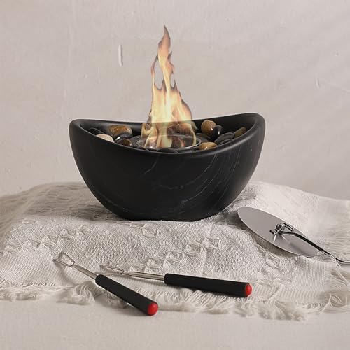 WNGJZZYC Estufa Bioetanol Interior, Chimenea de Mesa Portátil, Mini Chimenea con Forma de Cilindro sin Ventilación de Combustión Limpia, para Interior y Exterior(Black)